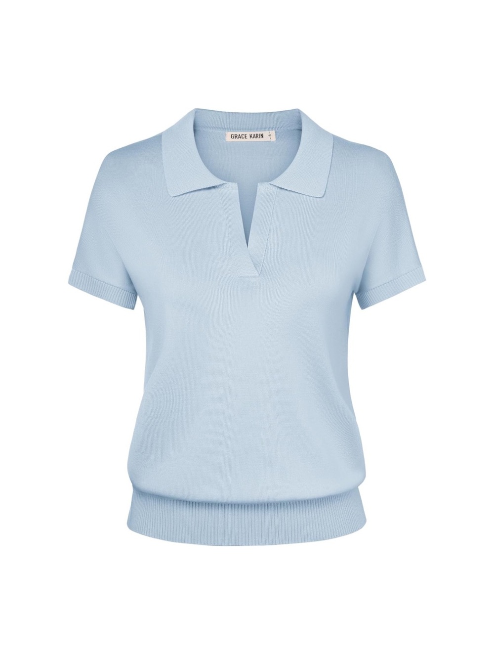 Short Sleeve V Neck Knit Polo Sweater Business Casual Pullover Tops